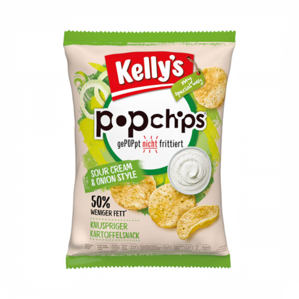 Kelly's popchips Sour Cream & Onion Style, gePOPpt, 50 % weniger Fett, 70g